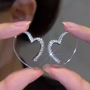 Sparkling Silver Heart Earrings